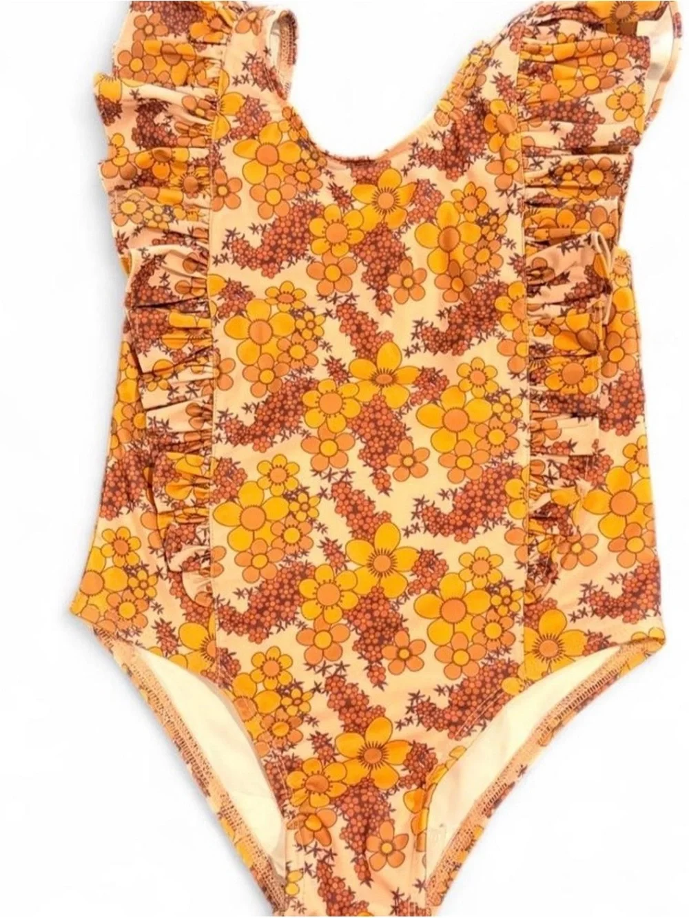 Kate Quinn Yellow & Brown Floral Flutter Sleeve One Piece Swimsuit | 4T